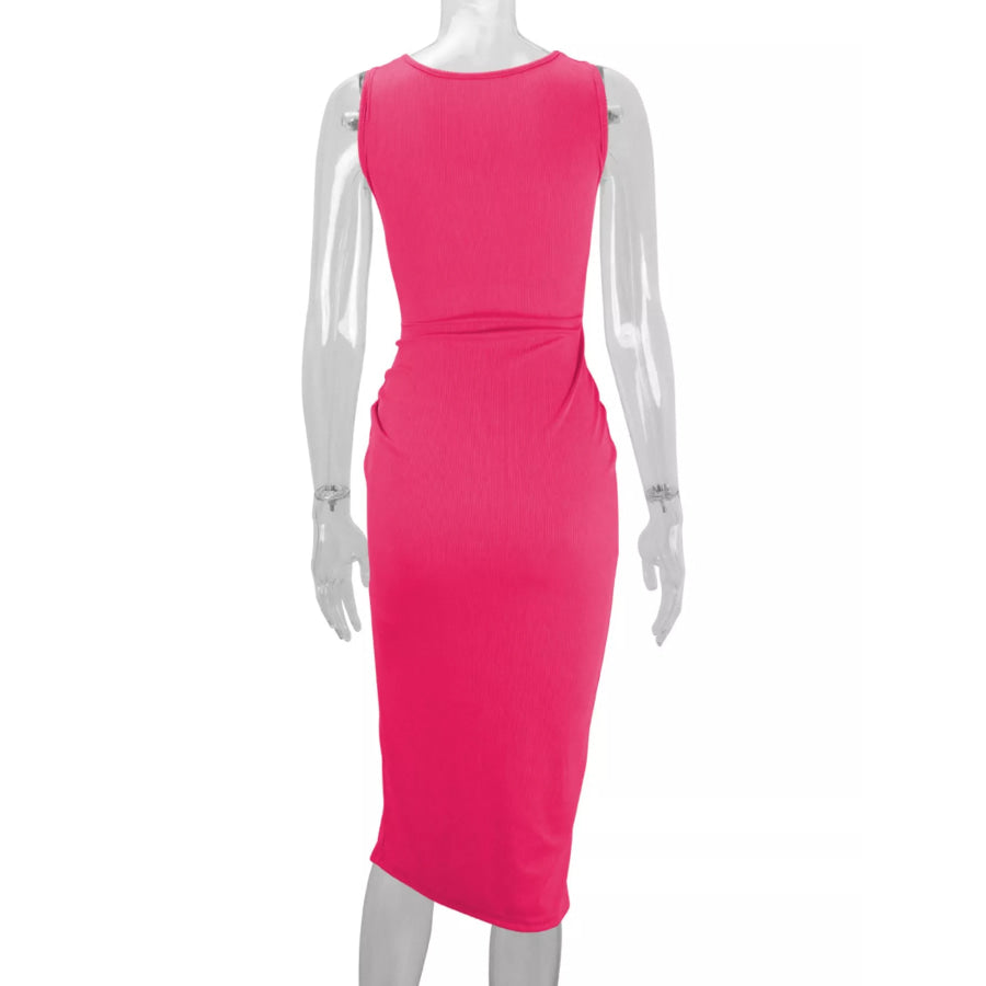 Sleeveless Cut-Out Ruched High-Slit Bodycon Dress Apparel and Accessories