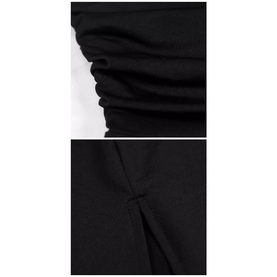Sleeveless Deep V-Neck Ruched High Slit Bodycon Dress Apparel and Accessories