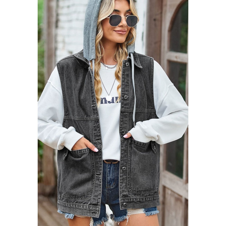 Sleeveless Denim Top with A Detachable Hood Dark / S