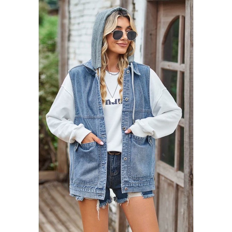 Sleeveless Denim Top with A Detachable Hood Medium / S