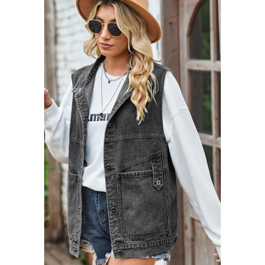 Sleeveless Denim Top with A Detachable Hood