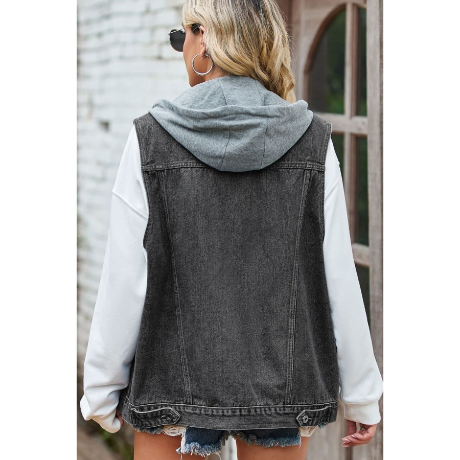 Sleeveless Denim Top with A Detachable Hood