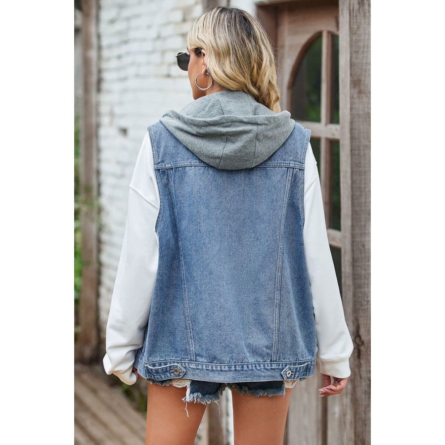 Sleeveless Denim Top with A Detachable Hood