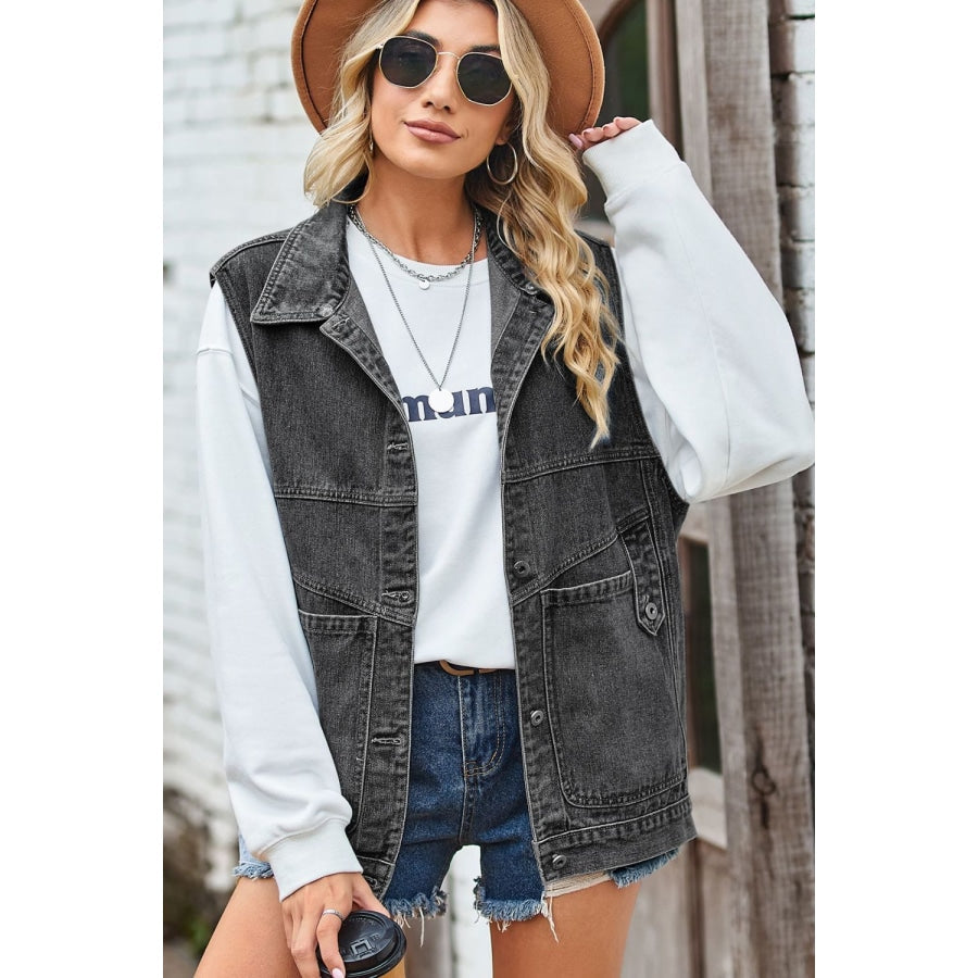 Sleeveless Denim Top with A Detachable Hood