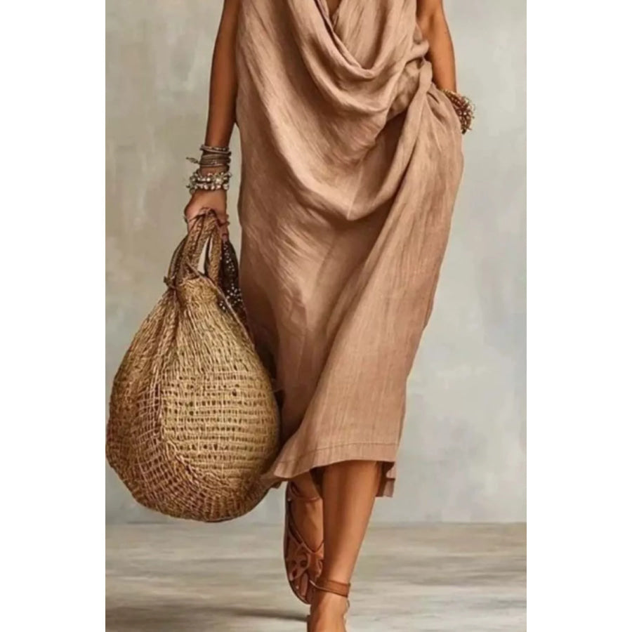 Sleeveless Drape Neck Midi Dress Apparel and Accessories