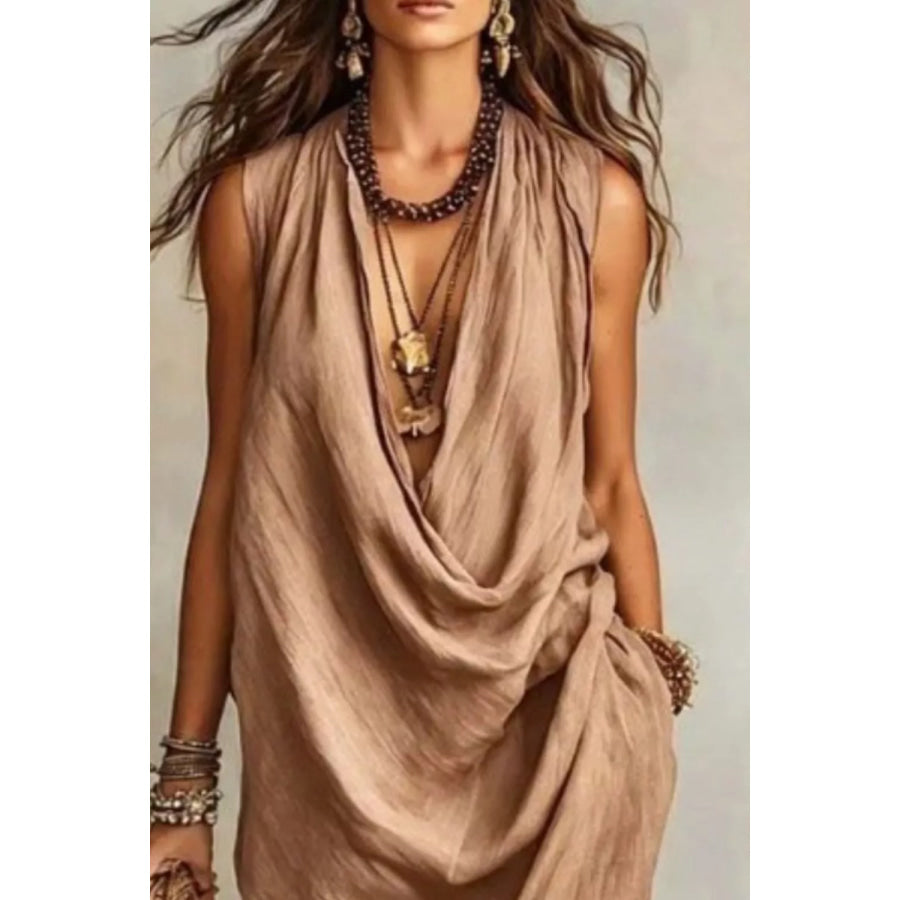 Sleeveless Drape Neck Midi Dress Apparel and Accessories