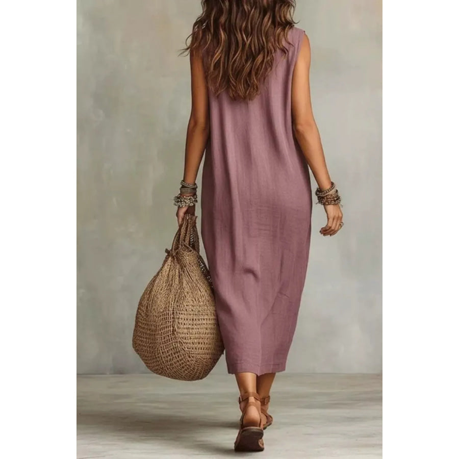 Sleeveless Drape Neck Midi Dress Apparel and Accessories