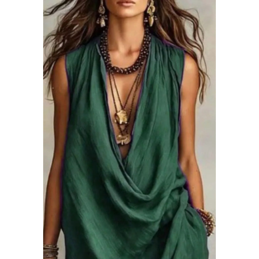Sleeveless Drape Neck Midi Dress Apparel and Accessories