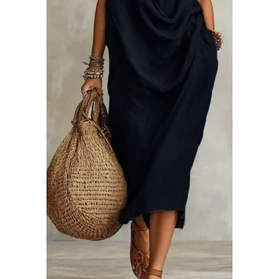 Sleeveless Drape Neck Midi Dress Apparel and Accessories