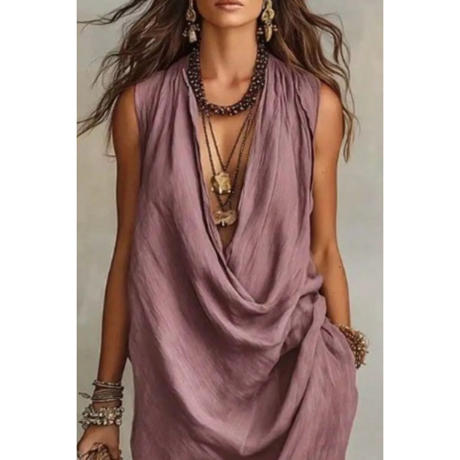 Sleeveless Drape Neck Midi Dress Apparel and Accessories
