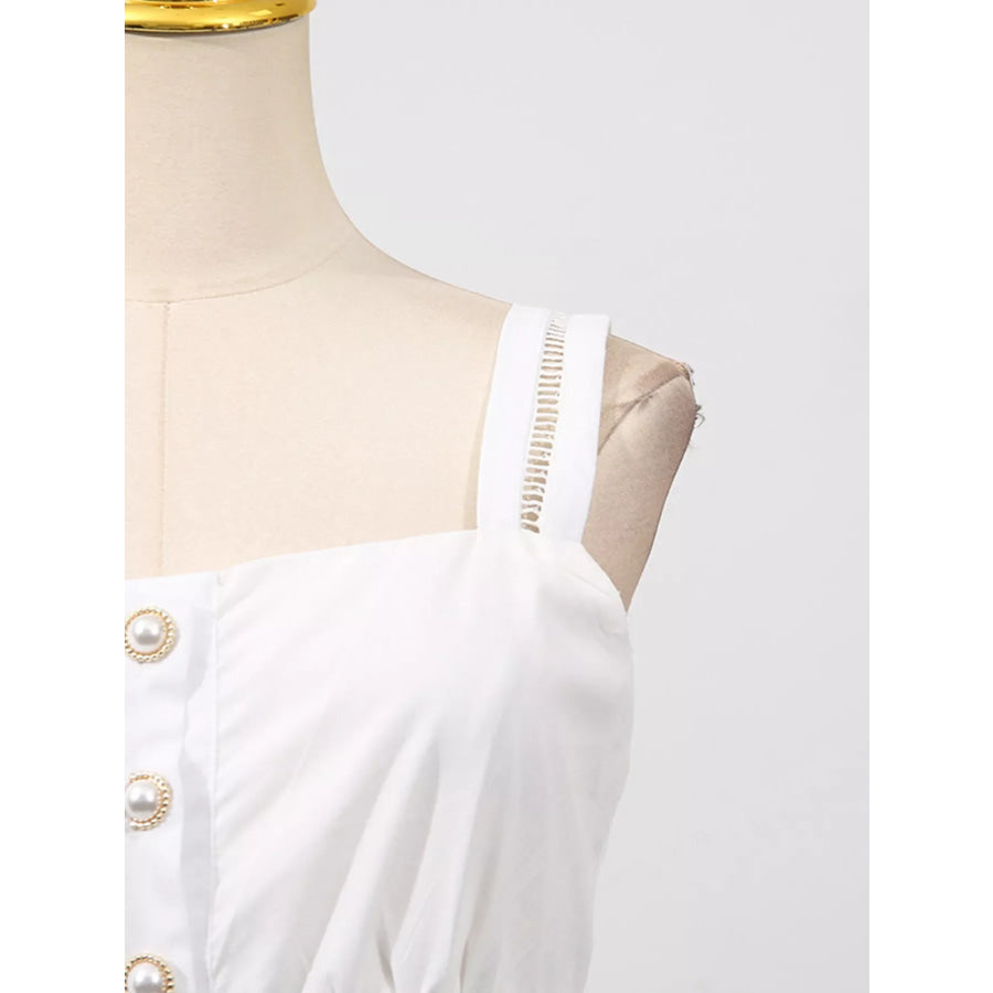 Sleeveless Eyelet Embroidered Button-Down Midi Dress Apparel and Accessories