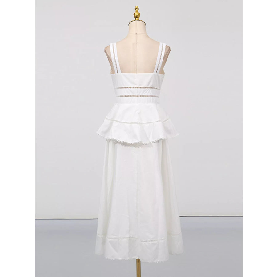 Sleeveless Eyelet Embroidered Button-Down Midi Dress Apparel and Accessories