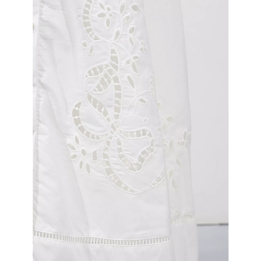 Sleeveless Eyelet Embroidered Button-Down Midi Dress Apparel and Accessories