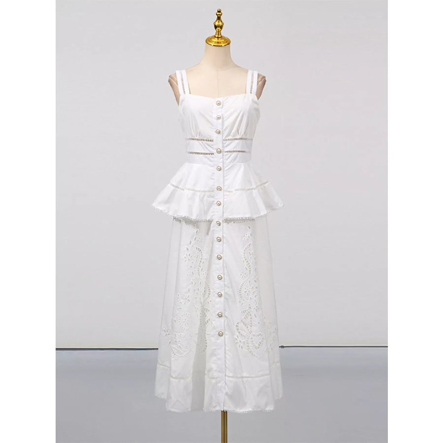 Sleeveless Eyelet Embroidered Button-Down Midi Dress Apparel and Accessories