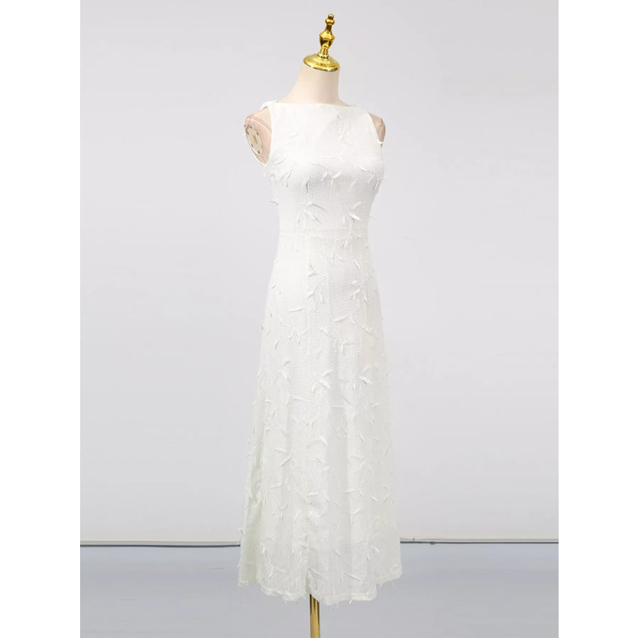 Sleeveless Floral Applique Midi Dress Apparel and Accessories