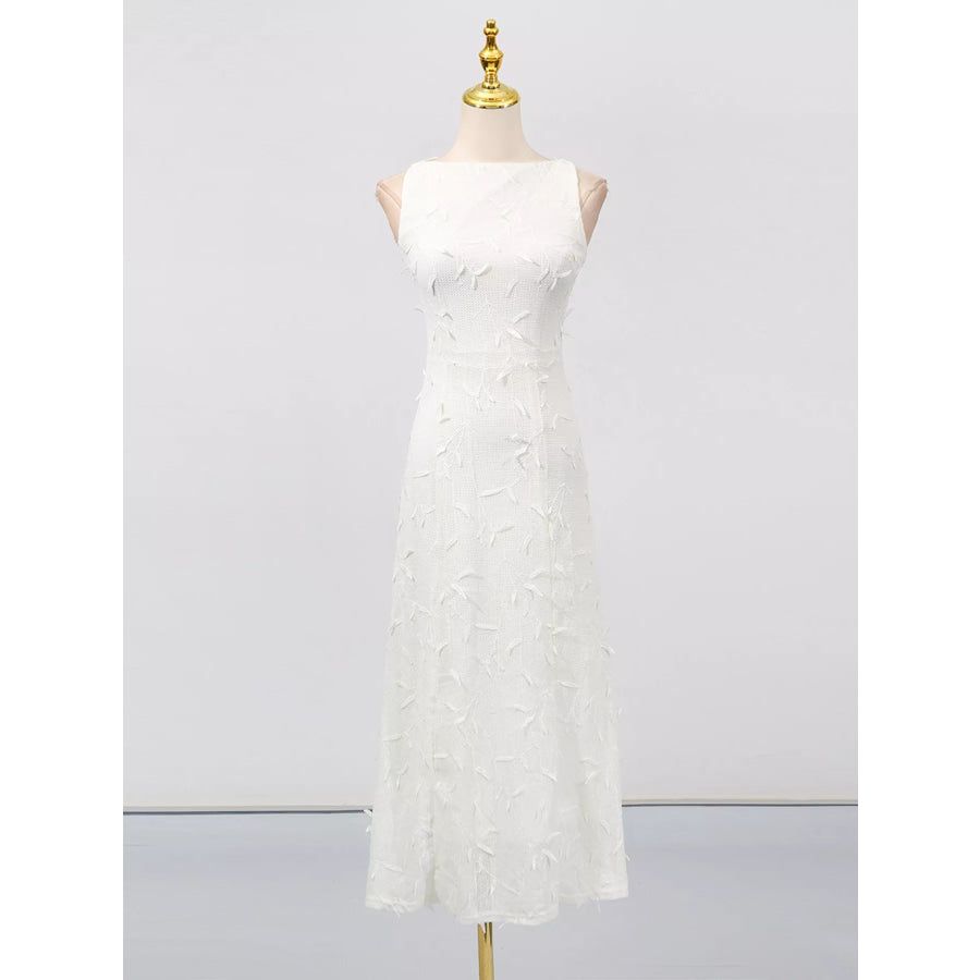 Sleeveless Floral Applique Midi Dress Apparel and Accessories