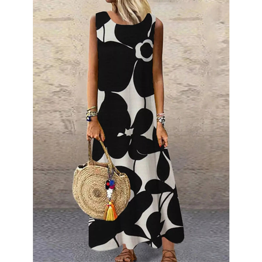 Sleeveless Floral Maxi Dress Black / S Apparel and Accessories