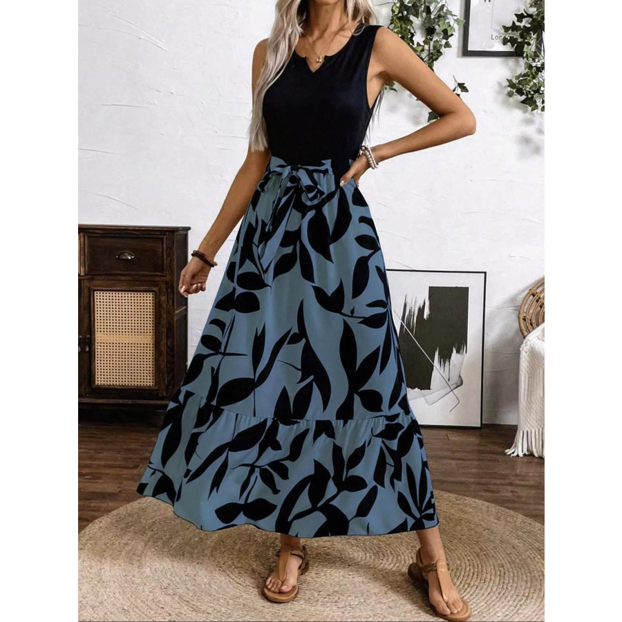 Sleeveless Floral Print Maxi Dress Black / S Apparel and Accessories