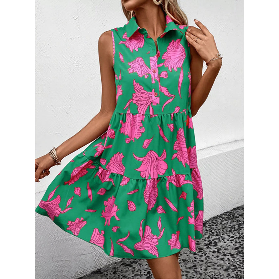 Sleeveless Floral Print Tiered Shirt Dress Apparel and Accessories