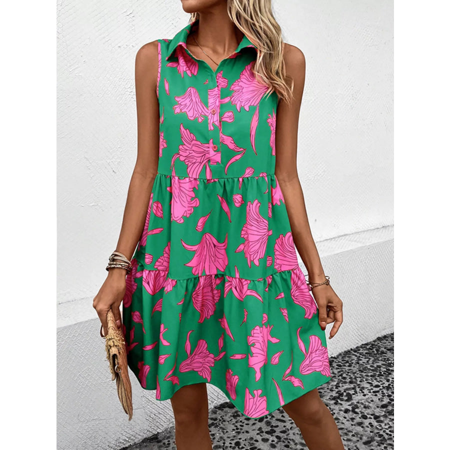 Sleeveless Floral Print Tiered Shirt Dress Apparel and Accessories