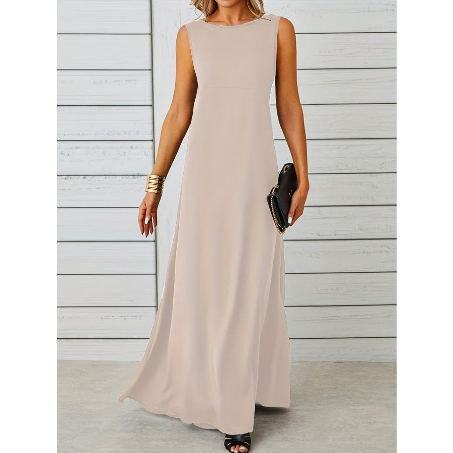 Sleeveless Flowy Maxi Dress Apricot / S Apparel and Accessories