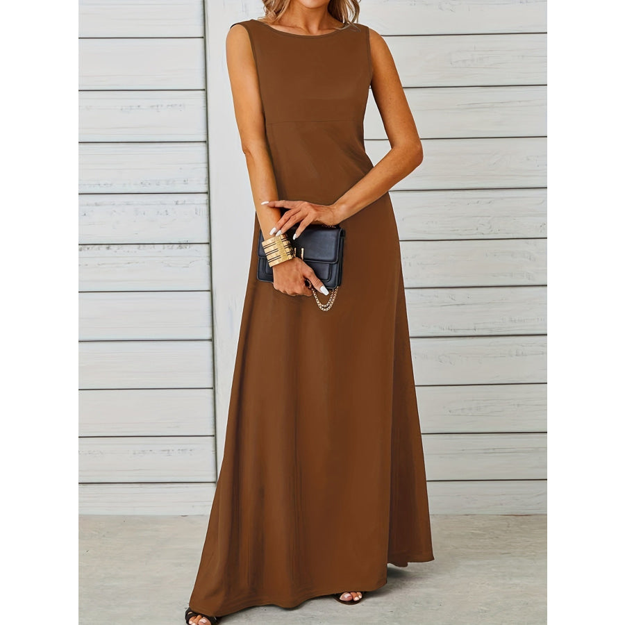 Sleeveless Flowy Maxi Dress Brown / S Apparel and Accessories
