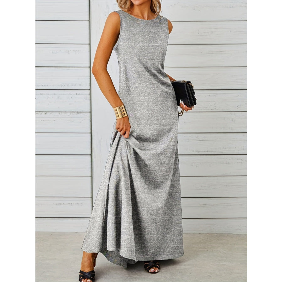 Sleeveless Flowy Maxi Dress Light Gray / S Apparel and Accessories