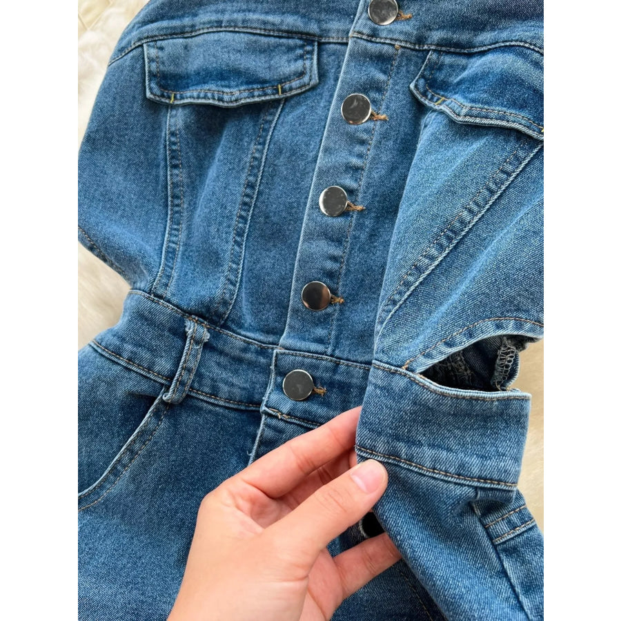 Sleeveless Frayed Hem Slit Denim Dress Apparel and Accessories