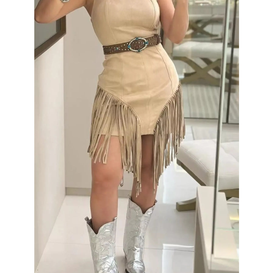 Sleeveless Fringed Mini Dress Apparel and Accessories