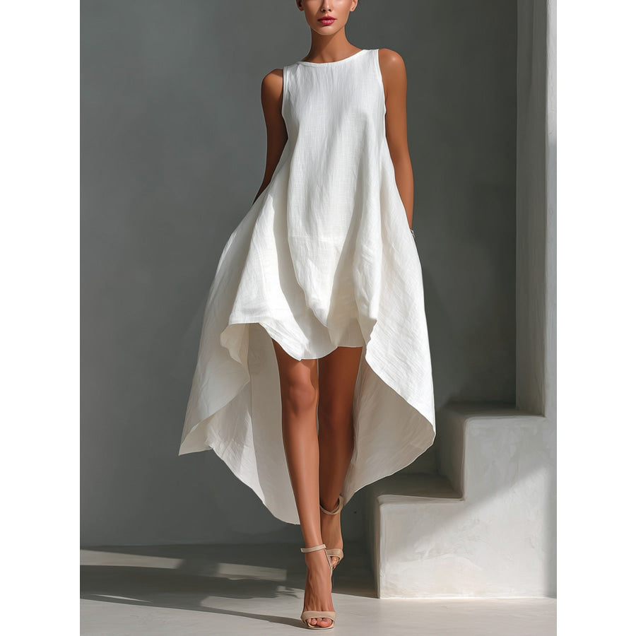 Sleeveless High-Low Hem Dress White / S Apparel and Accessories