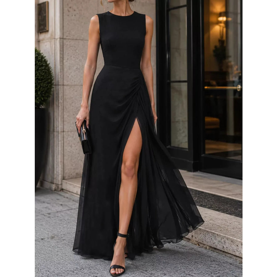 Sleeveless High-Slit Evening Maxi Dress Black / XS Apparel and Accessories