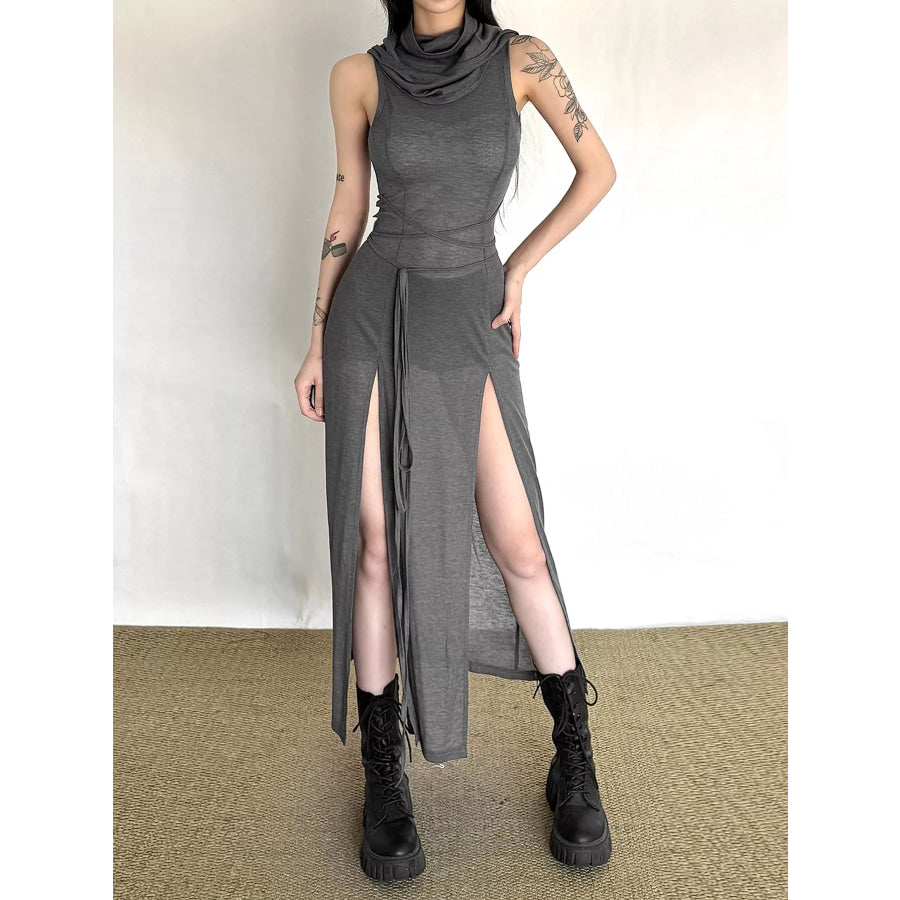 Sleeveless High-Slit Hooded Maxi Dress Apparel and Accessories