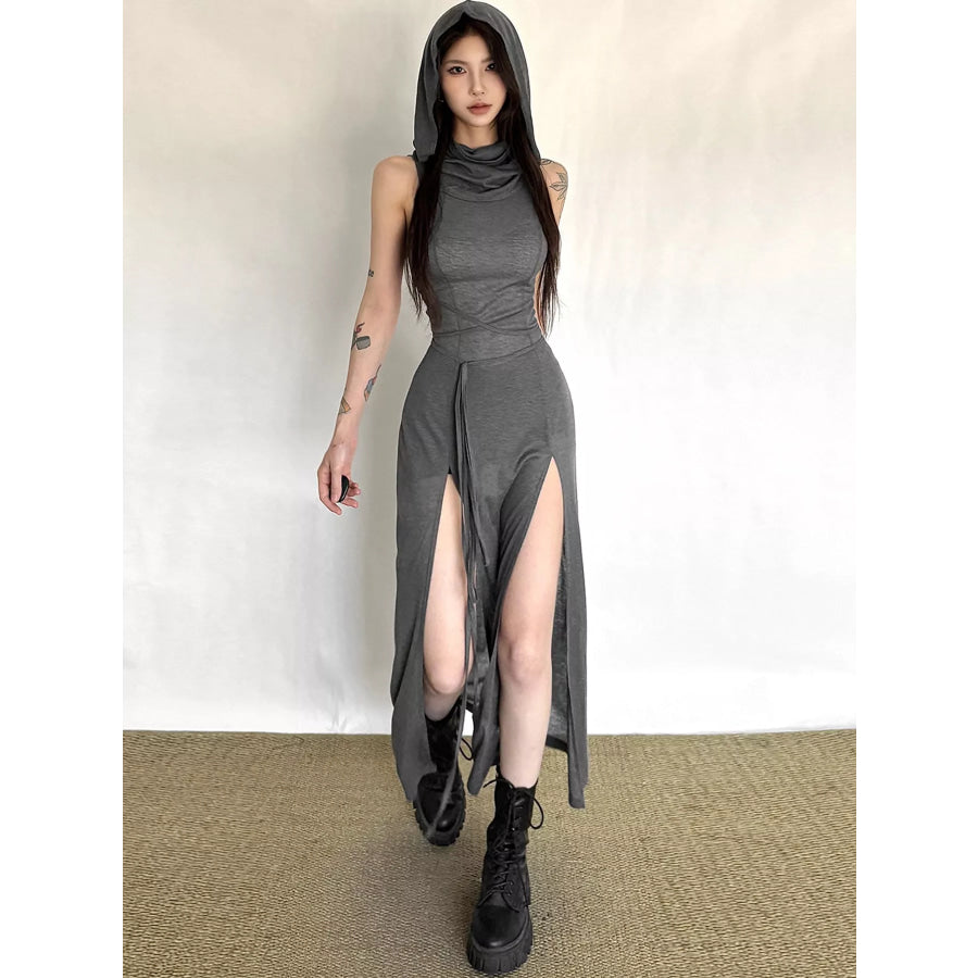 Sleeveless High-Slit Hooded Maxi Dress Apparel and Accessories