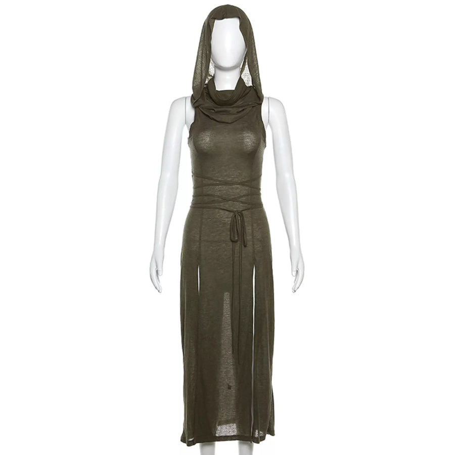 Sleeveless High-Slit Hooded Maxi Dress Apparel and Accessories