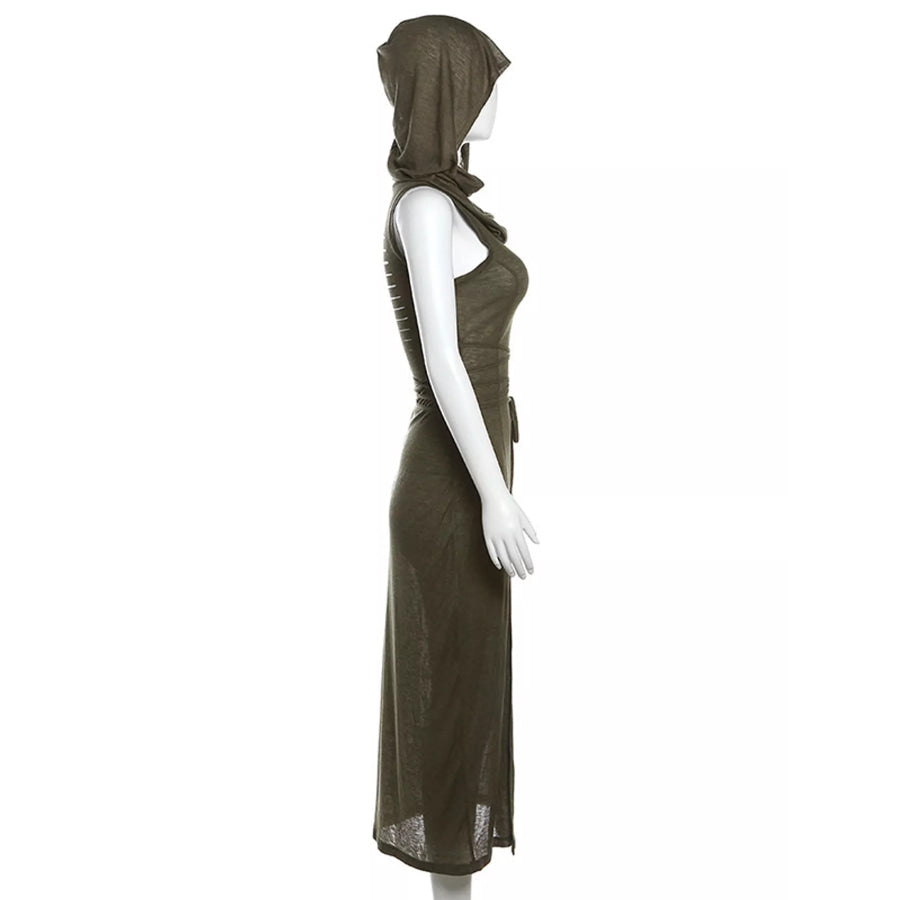 Sleeveless High-Slit Hooded Maxi Dress Apparel and Accessories
