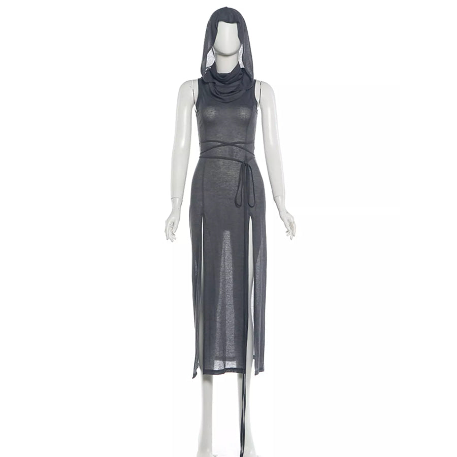 Sleeveless High-Slit Hooded Maxi Dress Apparel and Accessories