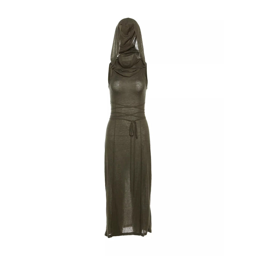 Sleeveless High-Slit Hooded Maxi Dress Apparel and Accessories