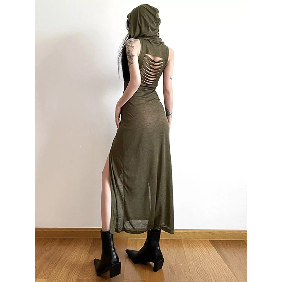 Sleeveless High-Slit Hooded Maxi Dress Apparel and Accessories