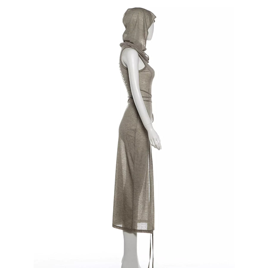 Sleeveless High-Slit Hooded Maxi Dress Apparel and Accessories