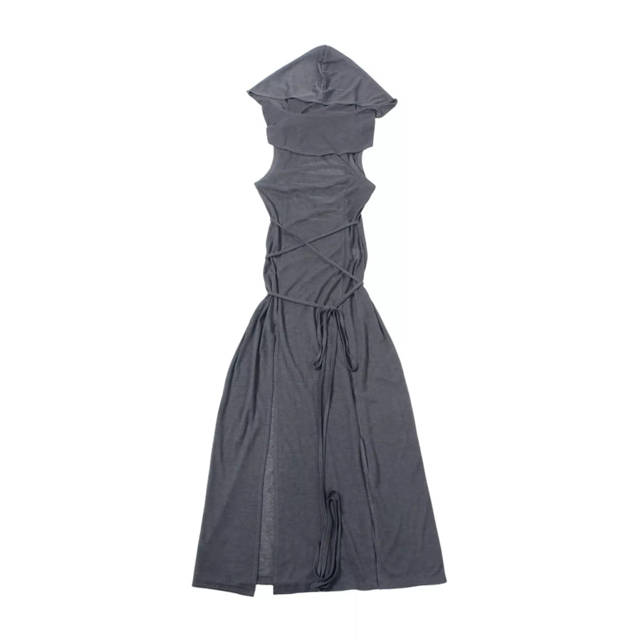 Sleeveless High-Slit Hooded Maxi Dress Apparel and Accessories