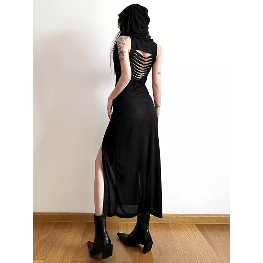 Sleeveless High-Slit Hooded Maxi Dress Apparel and Accessories