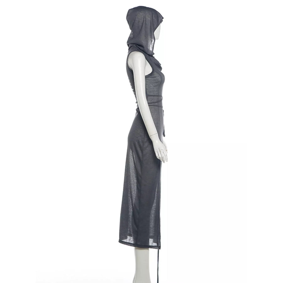Sleeveless High-Slit Hooded Maxi Dress Apparel and Accessories