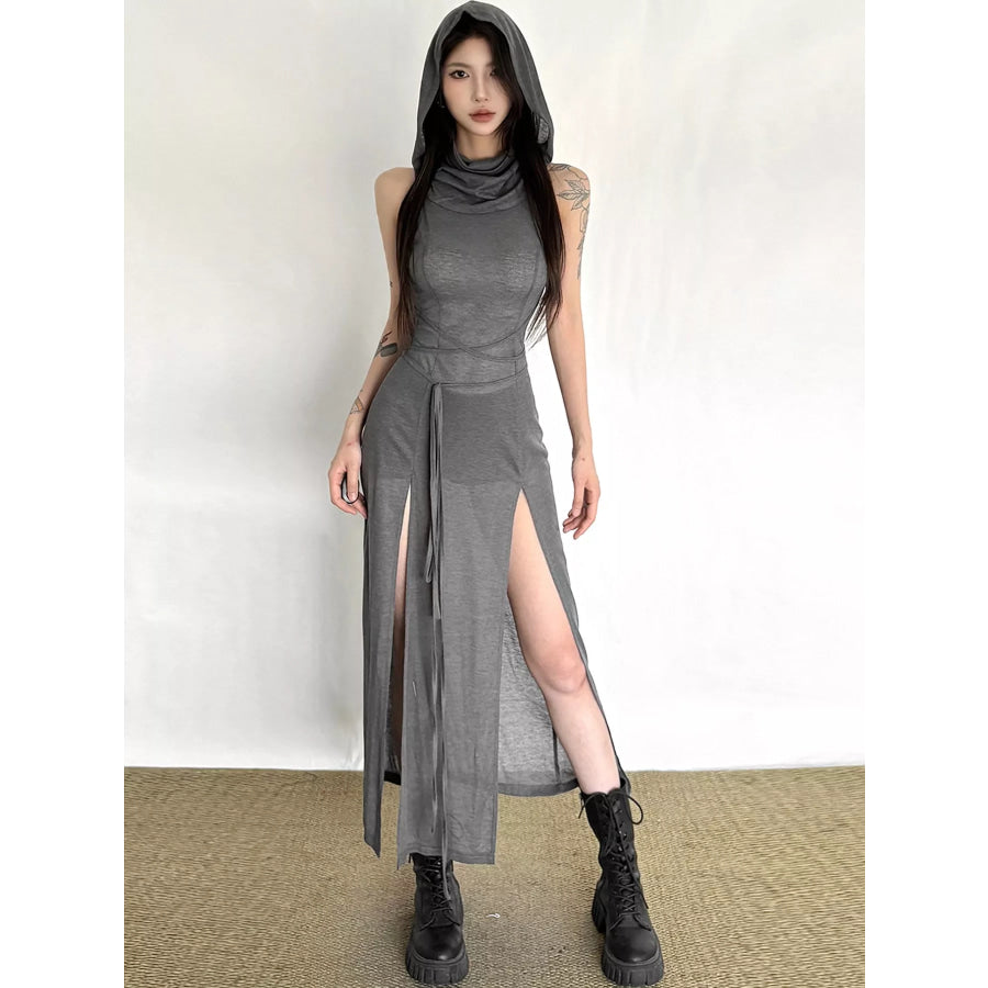Sleeveless High-Slit Hooded Maxi Dress Apparel and Accessories