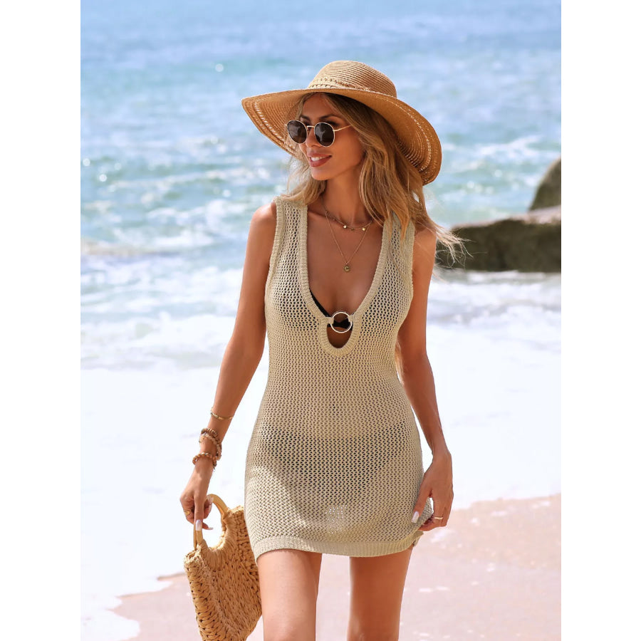 Sleeveless Knitted Beach Cover-Up Tan / S Apparel and Accessories