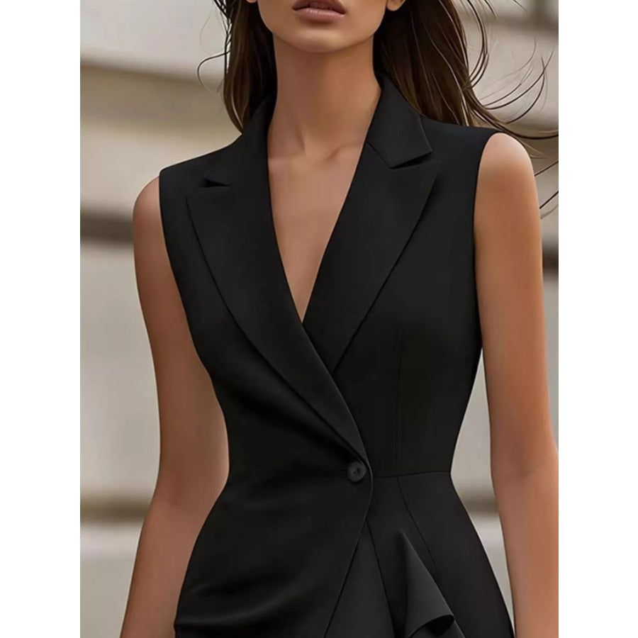 Sleeveless Lapel Collar Ruffle Dress Apparel and Accessories