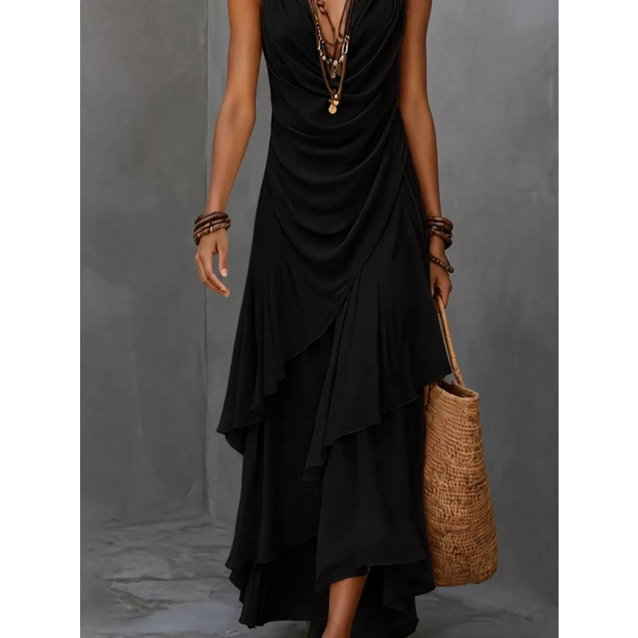 Sleeveless Layered Ruffle Hem Maxi Dress Apparel and Accessories