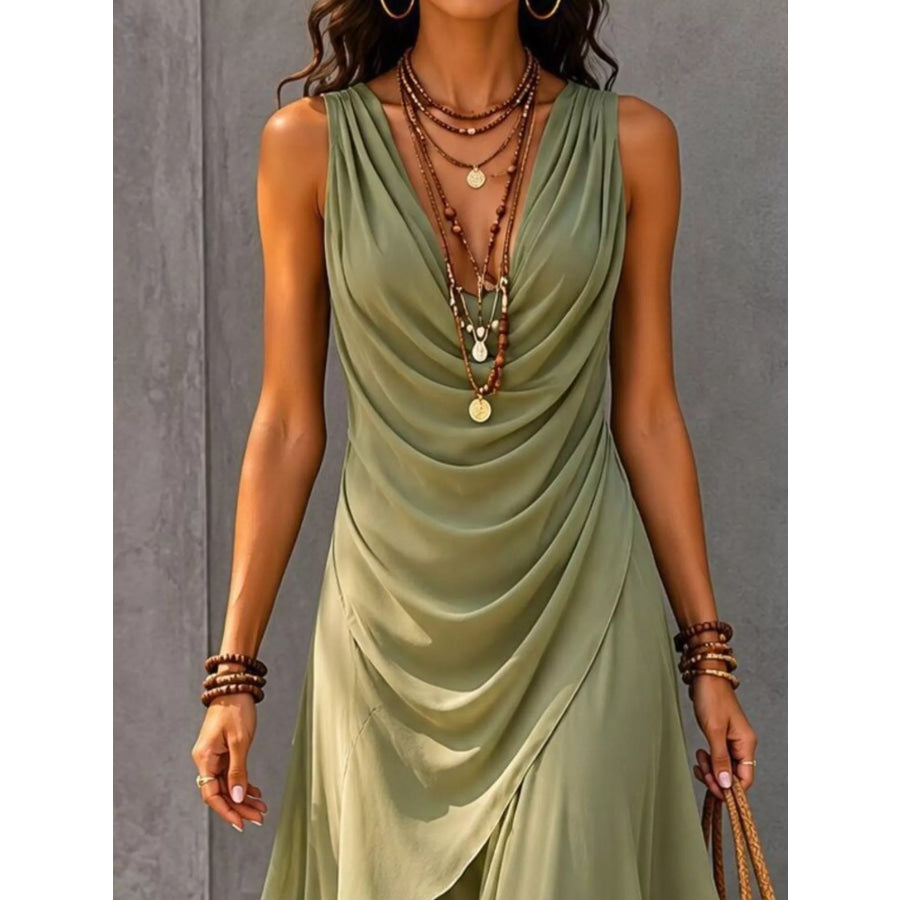 Sleeveless Layered Ruffle Hem Maxi Dress Apparel and Accessories