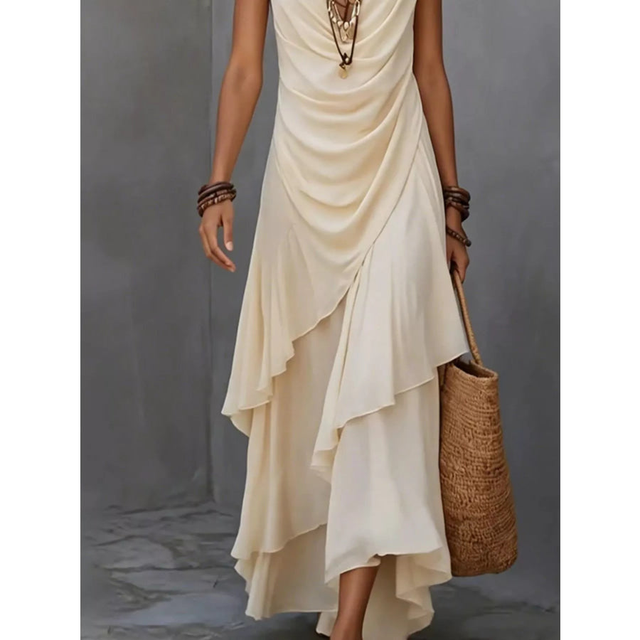 Sleeveless Layered Ruffle Hem Maxi Dress Apparel and Accessories