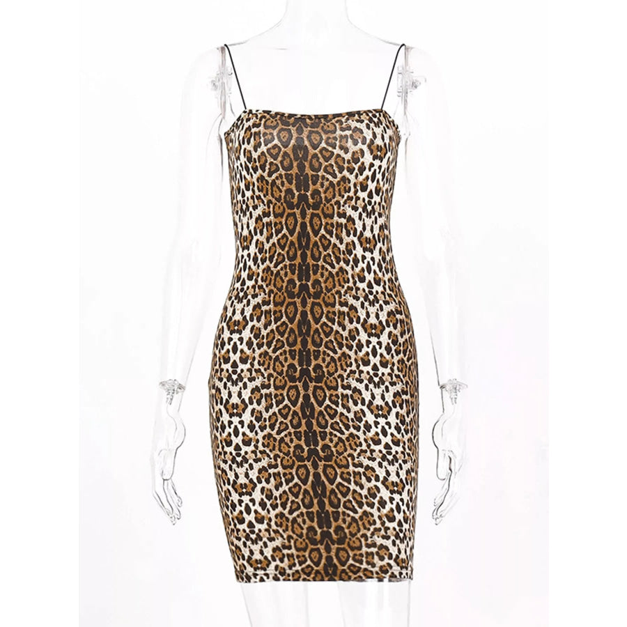 Sleeveless Leopard Print Bodycon Mini Dress Apparel and Accessories