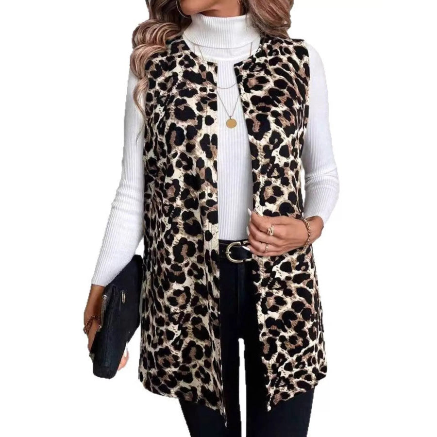 Sleeveless Leopard Print Vest Coat Apparel and Accessories